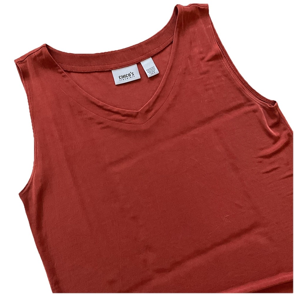 Chicos Travelers Womens Tank Top Shirt 3‎ US Large Orange V Neck Stretch Tank